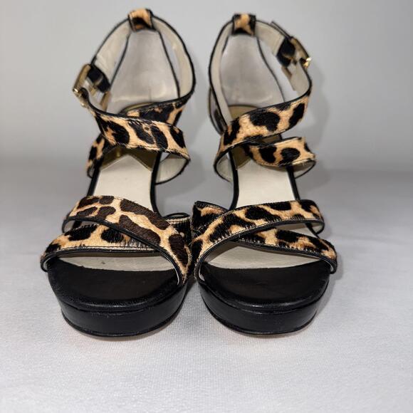 Michael Kors Evie Calf Hair Cheetah Print Platform Heels 7.5 - Picture 2 of 7